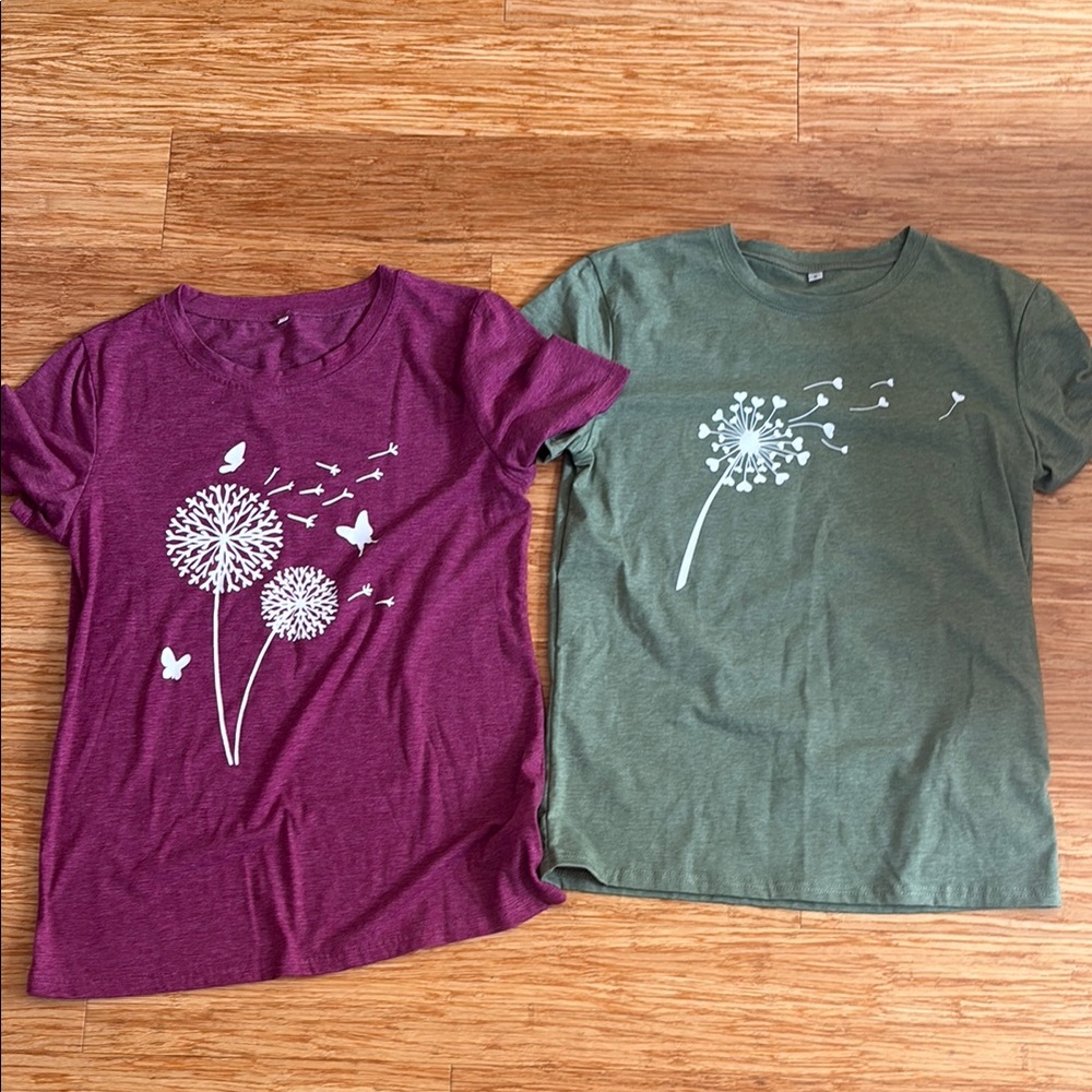 Dandelion Graphic T-Shirts - Dark pink and Green